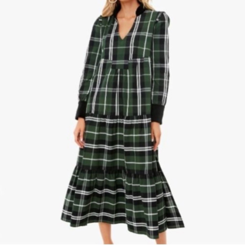 Tuckernuck Tnuck green black tartan velvet maxi dresss